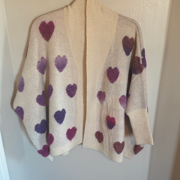Anthropologie Heart Cardigan Purple Pink Cream - Picture 3 of 9